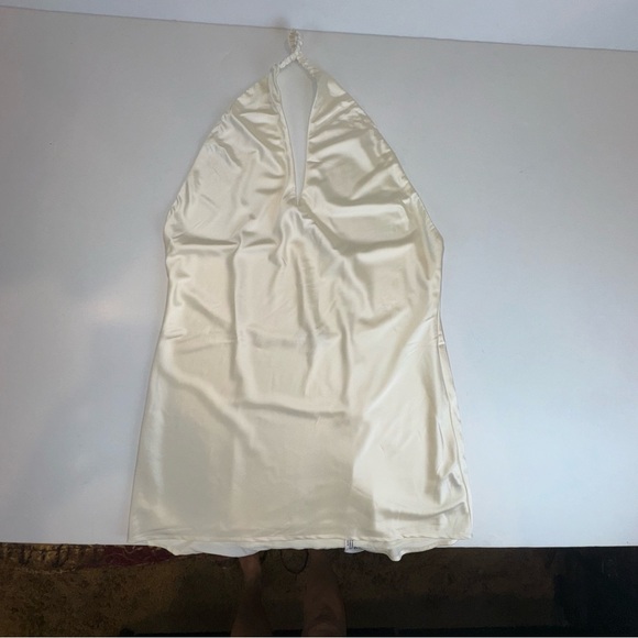 Lucy in the Sky Satin Cross Halter Dress in Cream - Picture 6 of 11